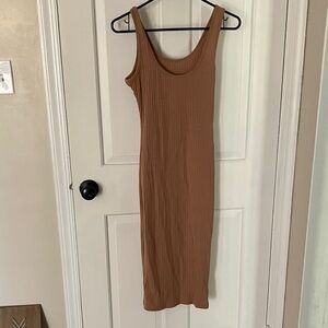 Sleeveless Ribbed Tan Dress